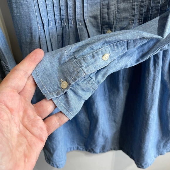 RALPH Lauren Denim Supply Blue Chambray Popover Tuck Front Dress Long Sleeve XS - Picture 4 of 8